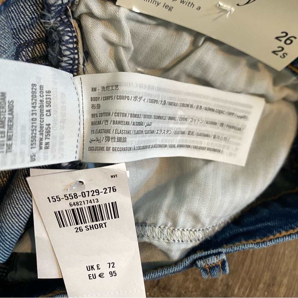 nwt abercrombie high rise skinny jean medium wash distressed size 26/2 regular - Picture 8 of 8